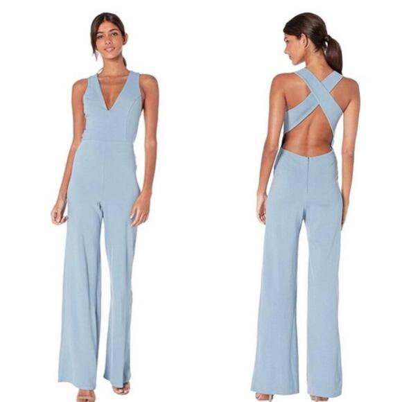 Socialite Cross-Back Criss Cross Open Back Romper Jumpsuit Pants Blue - Picture 1 of 8